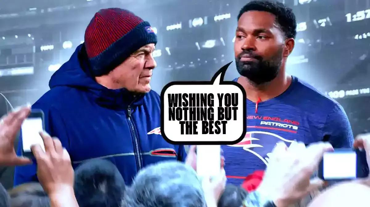 Former New England Patriots coach Bill Belichick (left) and his successor Jerod Mayo (right). 